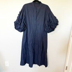 Beulahstyle navy button front shirt dress puff ruffle sleeve one size nwt